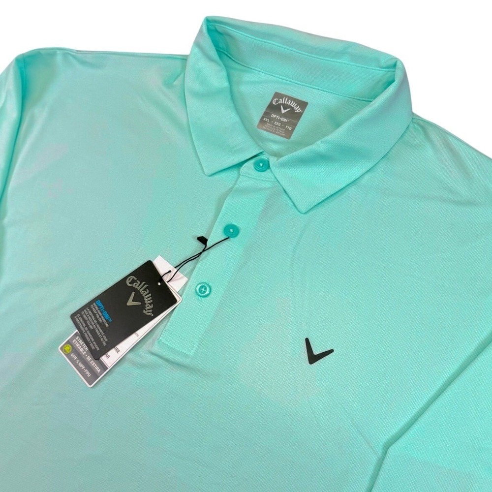 Callaway Opti-Dri Golf Polo Shirt Men's XXL Aqua Blue UPF Stretch Short Sleeve